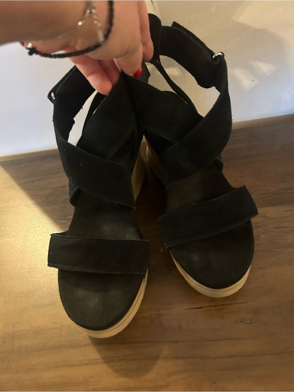 UGG Black Suede Platform Wedge Sandals